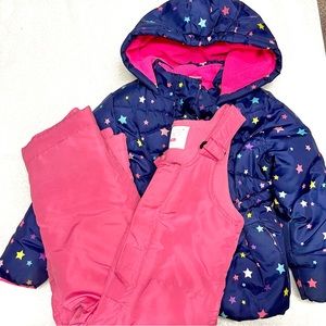 Set of Puffer Jacket Snow Pants 4T toddler girl star pink winter fleece Lined
